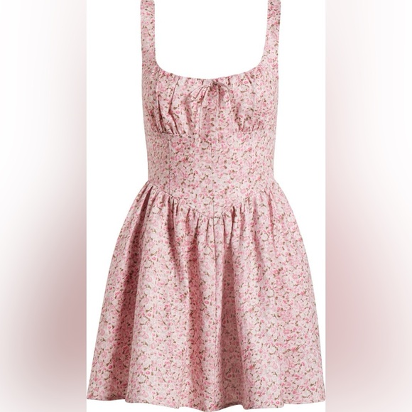 navy blue dress for baby girl Reformation Daria Mini Linen Dress Sleeveless Bow Corset in White main image 0